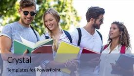  Presentation with hip - Amazing PPT layouts having hip friends reading notes on notebooks outdoors backdrop and a seafoam green colored foreground