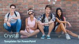  Presentation with hip - Cool new PPT layouts with hip friends sitting on the floor against wall on the street backdrop and a ocean colored foreground
