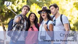  Presentation with hip - Theme having hip friends taking selfie outdoors background and a light blue colored foreground