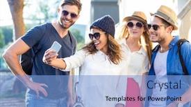  Presentation with hip - Slide deck consisting of hip friends taking selfies in the streets background and a light blue colored foreground