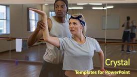  Presentation with tambourine dance - Audience pleasing slide deck consisting of hip hop black culture - young friends rehearsing dance backdrop and a  colored foreground