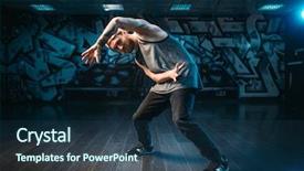  Presentation with breakdance - Amazing slide set having hip hop rap - breakdance performer posing in dance backdrop and a ocean colored foreground