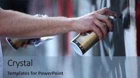  Presentation with graffiti - Amazing slides having hip hop urban gangs - graffiti artist hands with paint backdrop and a seafoam green colored foreground