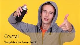  Presentation with aerosol - Presentation design featuring hip hop urban gangs - youth with an aerosol background and a yellow colored foreground