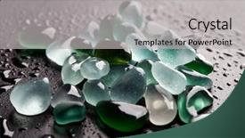  Presentation with sea glass - Presentation featuring green ocean - hip of wet glass pieces background and a light gray colored foreground