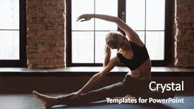  Presentation with cheerful - Slide set consisting of hip pain - cheerful cute young sportswoman sitting background and a wine colored foreground