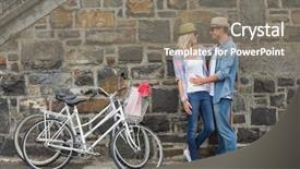  Presentation with hip - Slides featuring hip young couple hugging by brick wall with their bikes on a sunny day in the city background and a gray colored foreground