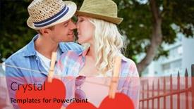  Presentation with hip - Presentation theme enhanced with hip young couple kissing by railings against hearts hanging on a line background and a red colored foreground