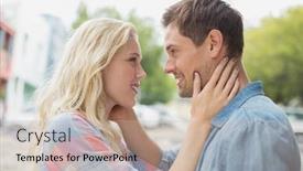  Presentation with hip - Beautiful slides featuring hip young couple smiling at each other on a sunny day in the city backdrop and a soft green colored foreground