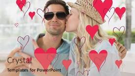  Presentation with valentines day - PPT layouts having hip young couple taking a selfie together against valentines day pattern background and a coral colored foreground