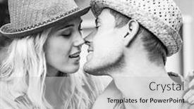  Presentation with couple kiss - Colorful PPT theme enhanced with hip-young-couple backdrop and a light gray colored foreground