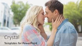 Presentation with couple kiss - Theme featuring hip young couple about to kiss on a sunny day in the city background and a soft green colored foreground