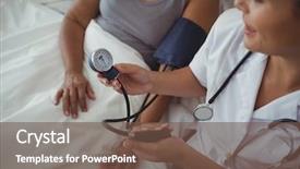  Presentation with blood pressure - Colorful PPT layouts enhanced with hipertension - female doctor measuring blood pressure backdrop and a tawny brown colored foreground