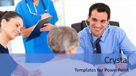  Presentation with doctor and patient medical consultation - Colorful presentation theme enhanced with hipertension - medical doctor checking senior patient's backdrop and a teal colored foreground