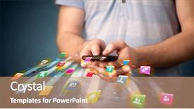  Presentation with application - Cool new PPT theme with hipnosis - man holding smartphone with technology backdrop and a coral colored foreground