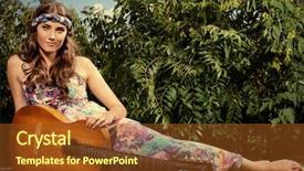  Presentation with children little child girl plays - Slide deck consisting of hippie girl playing the guitar background and a tawny brown colored foreground