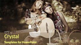  Presentation with hippie - PPT theme featuring hippie-girls-with-a-guitar background and a tawny brown colored foreground