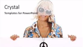  Presentation with hippie - PPT layouts with hippie holding a blank banner isolated on white background and a white colored foreground