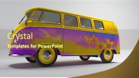  Presentation with hippie - Slide set having hippie-van-with-psychedelic-colours background and a tawny brown colored foreground