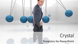  Presentation with newton cradle - PPT theme featuring hips against blue newtons cradle background and a white colored foreground