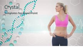  Presentation with dna structure - Presentation with hips looking at dna background and a sky blue colored foreground