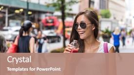  Presentation with smoothie - PPT theme featuring hipster asian woman drinking health background and a coral colored foreground