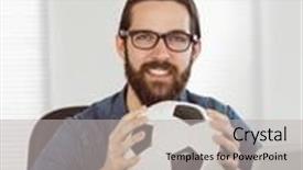 Presentation with football - Beautiful slides featuring hipster businessman holding a football in his office backdrop and a light gray colored foreground