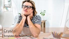  Presentation with front office - Amazing presentation having hipster businessman sitting in front of fan and grimacing in his office backdrop and a coral colored foreground