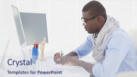  Presentation with black men - Amazing PPT layouts having hipster businessman working at his backdrop and a sky blue colored foreground