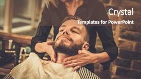  Presentation with barber - PPT theme having hipster client visiting barber shop background and a tawny brown colored foreground