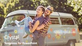  Presentation with fun - Beautiful theme featuring hipster couple having fun together backdrop and a coral colored foreground