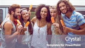  Presentation with tea milk shaved ice - Presentation with mini car - hipster friends enjoying ice lollies background and a gray colored foreground