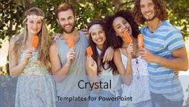  Presentation with ice - Presentation theme having hipster friends enjoying ice lollies background and a  colored foreground