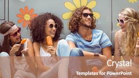  Presentation with ice - Audience pleasing PPT theme consisting of hipster friends enjoying ice lollies backdrop and a coral colored foreground
