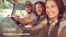  Presentation with road trip - PPT theme with hipster friends on road trip background and a coral colored foreground