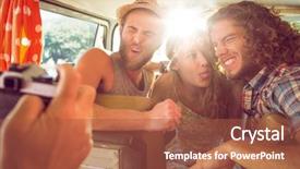  Presentation with road trip - Beautiful PPT theme featuring hipster friends on road trip backdrop and a red colored foreground