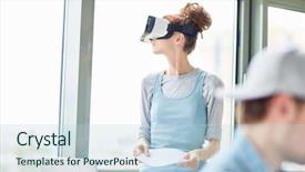  Presentation with virtual reality shooter - PPT theme featuring hipster girl in virtual reality background and a lemonade colored foreground