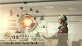  Presentation with touch screen - Audience pleasing slides consisting of hipster girl touch media screen backdrop and a coral colored foreground