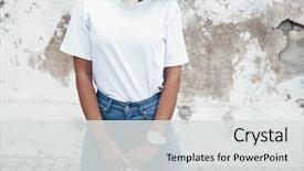  Presentation with wall street - Slides having hipster girl wearing blank white background and a light gray colored foreground