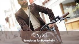  Presentation with electric bicycle - Slide deck having hipster guy riding electric vintage background and a violet colored foreground