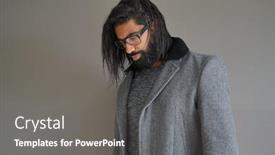  Presentation with eyeglasses - PPT theme featuring hipster guy with eyeglasses in photo studio background and a gray colored foreground