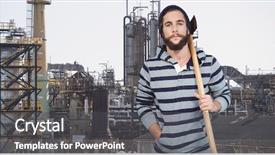  Presentation with cutout paper people standing around globe holding hands - Presentation design featuring hipster holding axe while standing background and a dark gray colored foreground