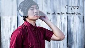  Presentation with bakground - Presentation theme with hipster listening music with headphone background and a light blue colored foreground