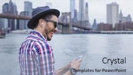  Presentation with latin music - Colorful slides enhanced with hipster listening music with his backdrop and a light blue colored foreground