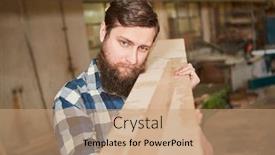  Presentation with lumber - Amazing theme having hipster-man-as-a-carpenter backdrop and a coral colored foreground