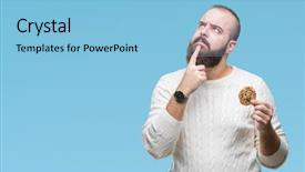  Presentation with brain thinking - Beautiful slides featuring hipster man eating chocolate chip backdrop and a light blue colored foreground