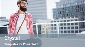  Presentation with man holding phone - PPT theme featuring hipster man holding his skateboard background and a seafoam green colored foreground