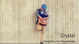  Presentation with people street - Presentation with hipster man looking for something background and a  colored foreground