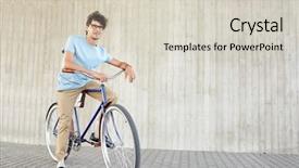  Presentation with man riding big bike motor - Colorful theme enhanced with hipster man riding fixed gear backdrop and a soft green colored foreground