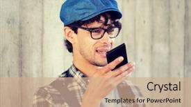  Presentation with recorder - Amazing presentation design having hipster man using voice command backdrop and a coral colored foreground